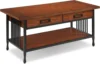 11204 Ironcraft Two Drawer Rustic Coffee Table with Shelf, Mission Oak and Black 1