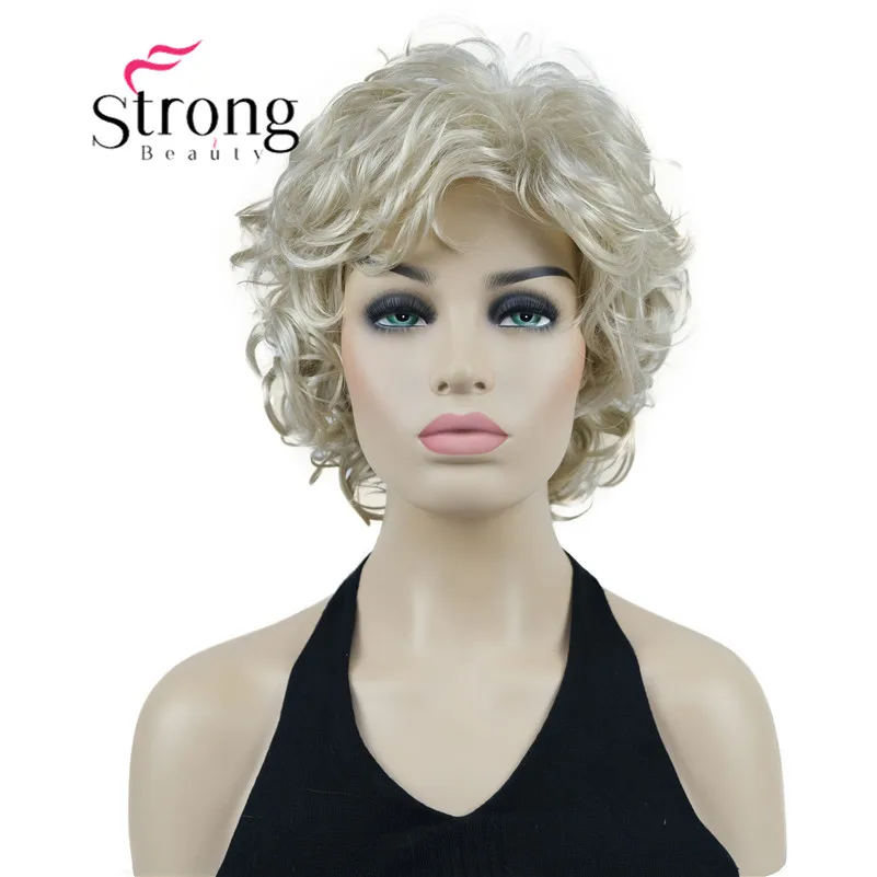 

StrongBeauty short Ash Blonde Synthetic Wig Soft Tousled Curls Full Short Wigs for Women COLOUR CHOICES