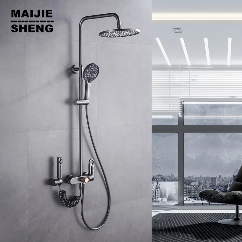 

Gunmetal Gray Hot Cold Mixer Shower Set SPA Rainfall Bath Faucet Bathroom Head Tap System Wall Mount Bathroom Accessories Sets