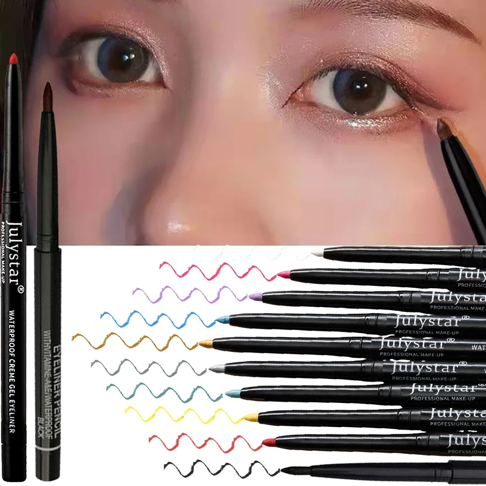 Colorful Eyeliner Lip Liner Gel Pencil No Smudge Silver Black Pink Easy To Wear Soft Matte Lying Silkworm Eyeliner Pen Cosmetics