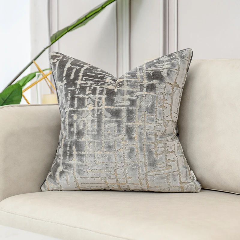Dunxdeco Silver Gray Geometric Sofa Cushion Decorative Pillow Case