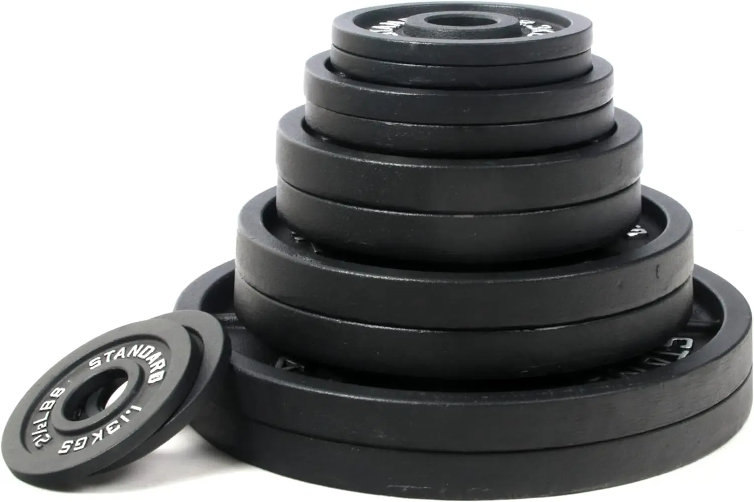 Description Picture 2 of itemSignature Fitness Olympic Cast Iron Plate for Strength Training and Weightlifting, Pairs, Sets or Set with Barbell，245LB Set