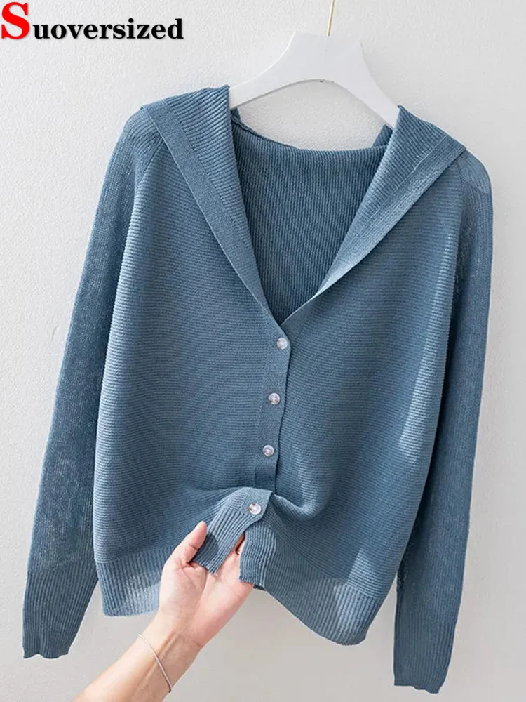 

Hooded Sunscreen Knitted Loose Women's Coat Long Sleeve Sweatshirt Thin Knitted Top Casual Elegant New Jacket