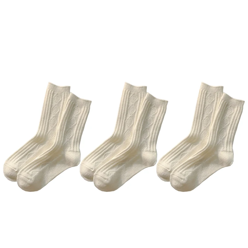 Women's Winter Cashmere Wool Socks - 3 Pairs Set, Thicken Warm Thermal, Japanese Fashion Solid Colors