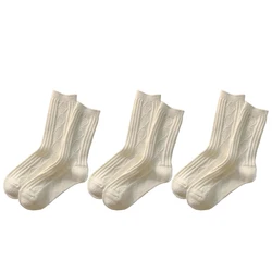 Women's Winter Cashmere Wool Socks - 3 Pairs Set, Thicken Warm Thermal, Japanese Fashion Solid Colors - One Size (A)
