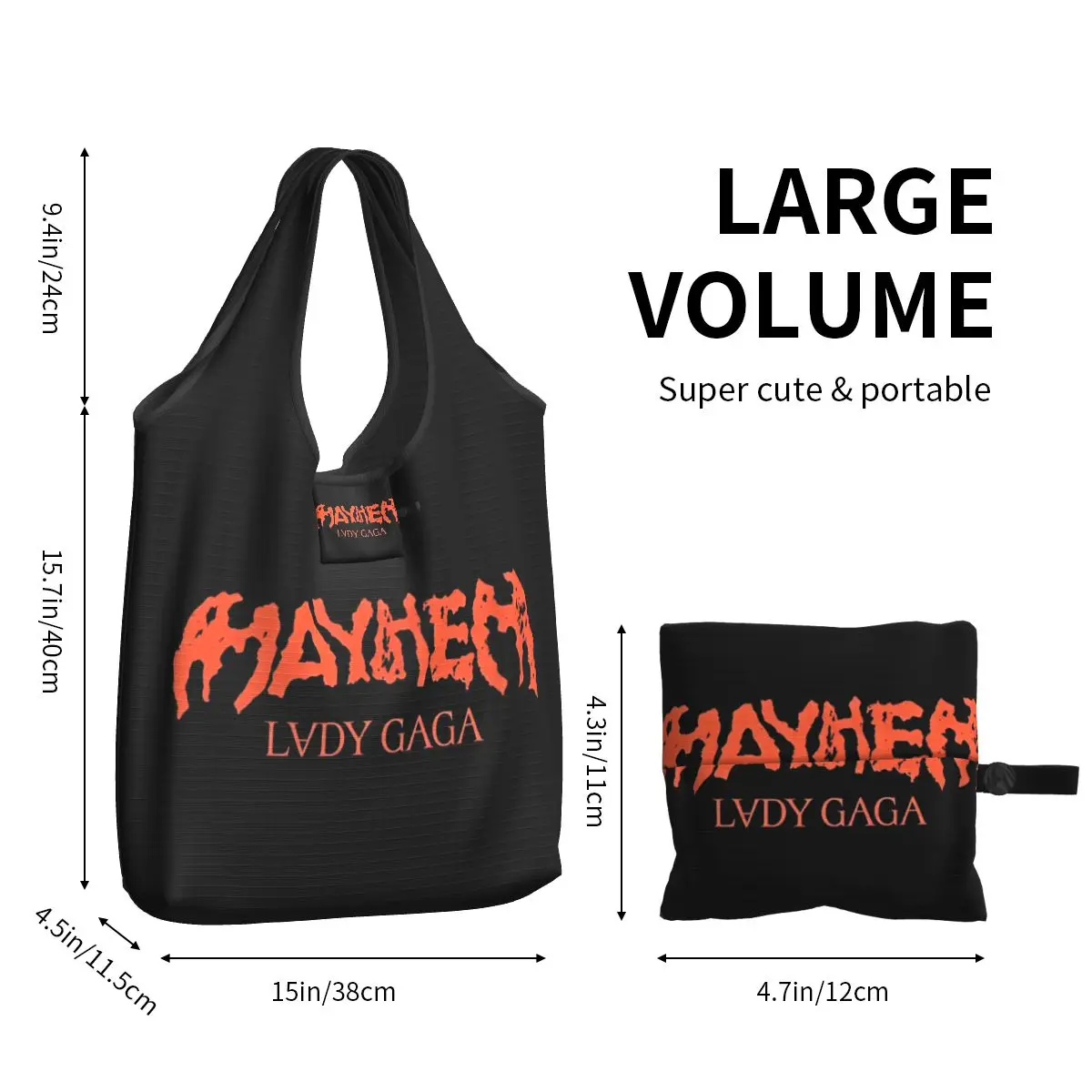 Lady Gaga Mayhem Album Shopping Bags Foldable Grocery Tote Bags Large Capacity Recycling Washable Handbag