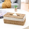 Hot Creative Handmade Rattan Tissue Box Household Paper Storage Basket Home Decoration Khaki Floral Style 1 PCS  napkin holder 1
