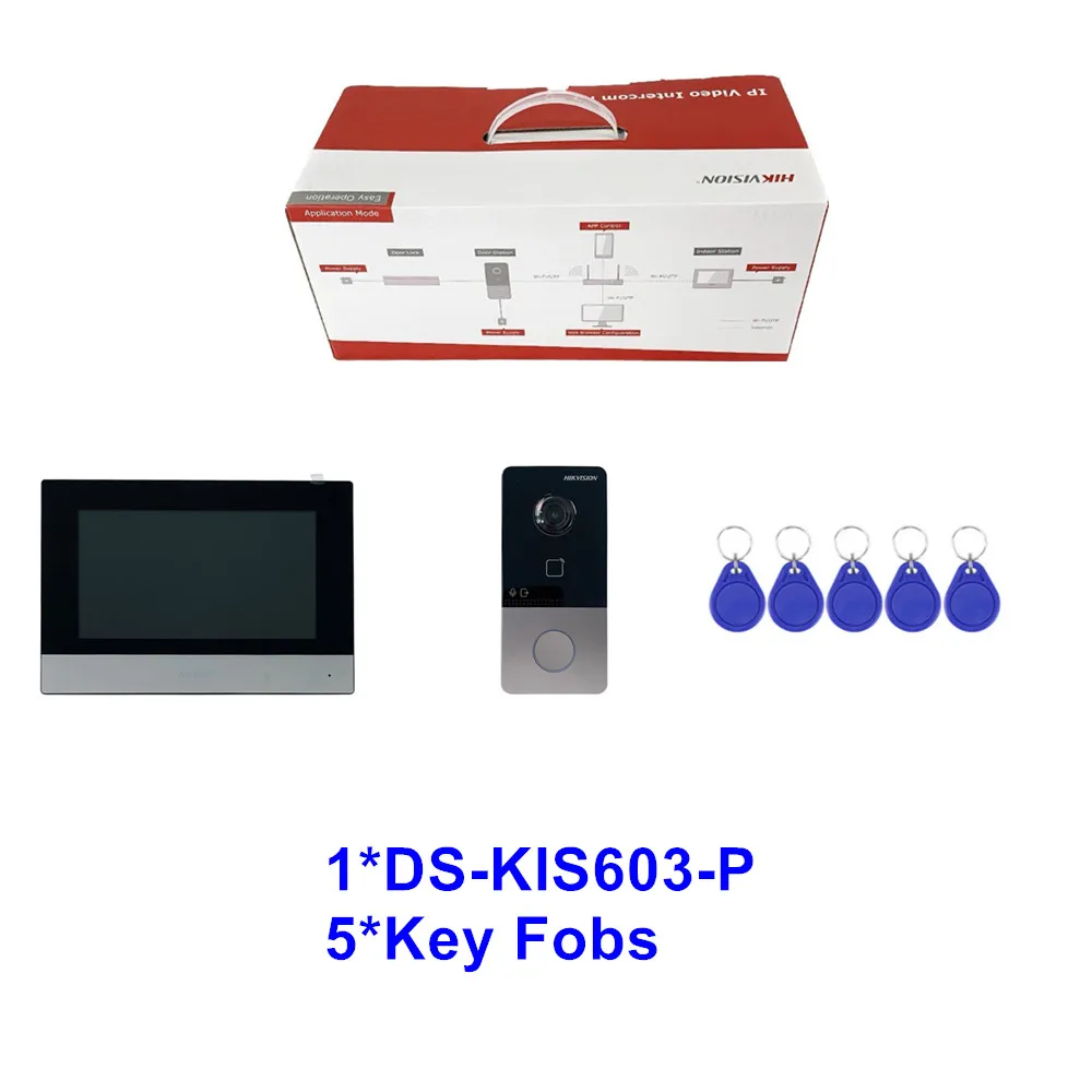 Hik IP 비디오 인터콤 키트 DS-KIS603-P(C), 7 인치 모니터 화면 DS-KH6320-WTE1 초인종 DS-KV6113-WPE1(C) 와이파이 잠금 해제 문짝