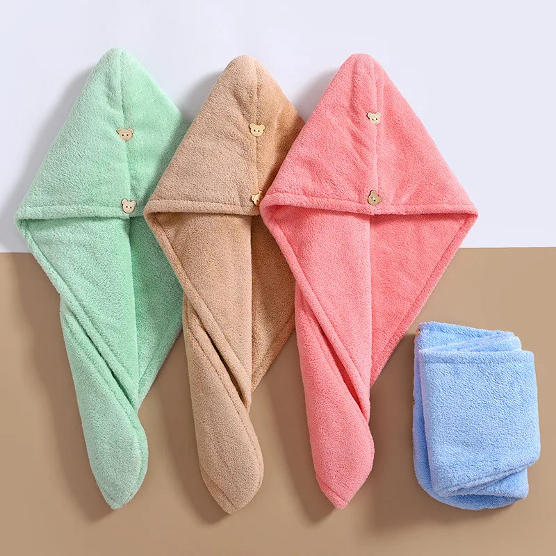 Microfiber Hair Towel Care Cap with Button Super Absorbent Hair Towel Wrap Fast Drying Wraps Women Bathroom Accessories microfiber towel hair towel