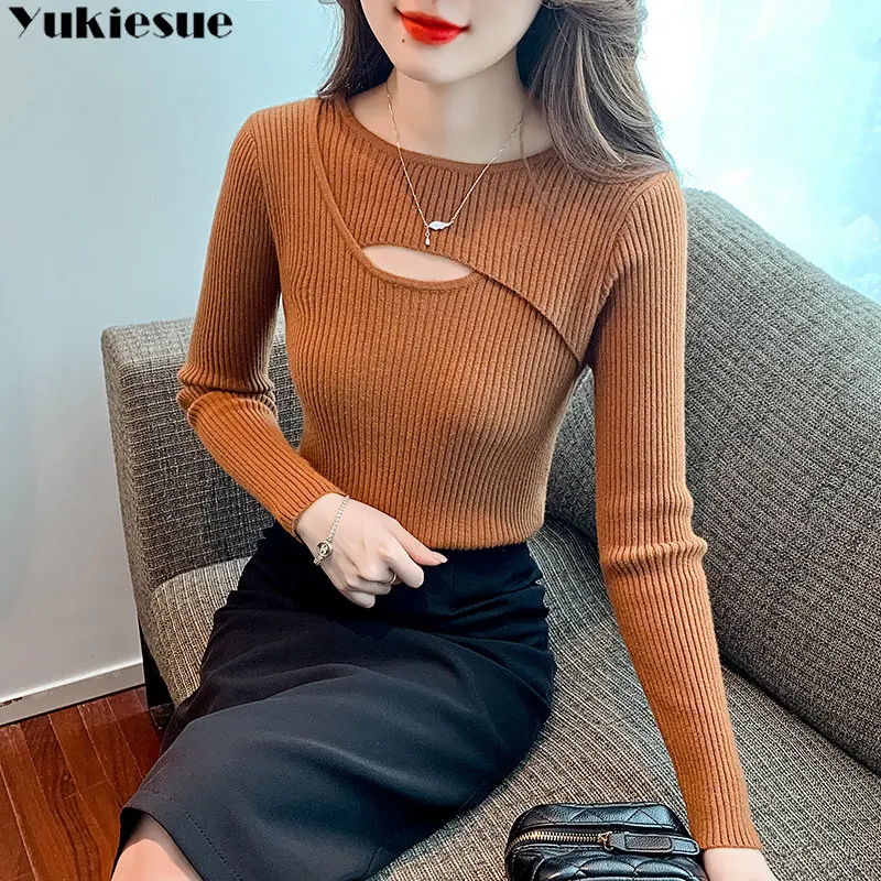 

Knitted Bottom Sweater Womens Autumn New Style Design sense Careful Machine Cut Out Foreign Style Sweater Top Fashion Hollow Off