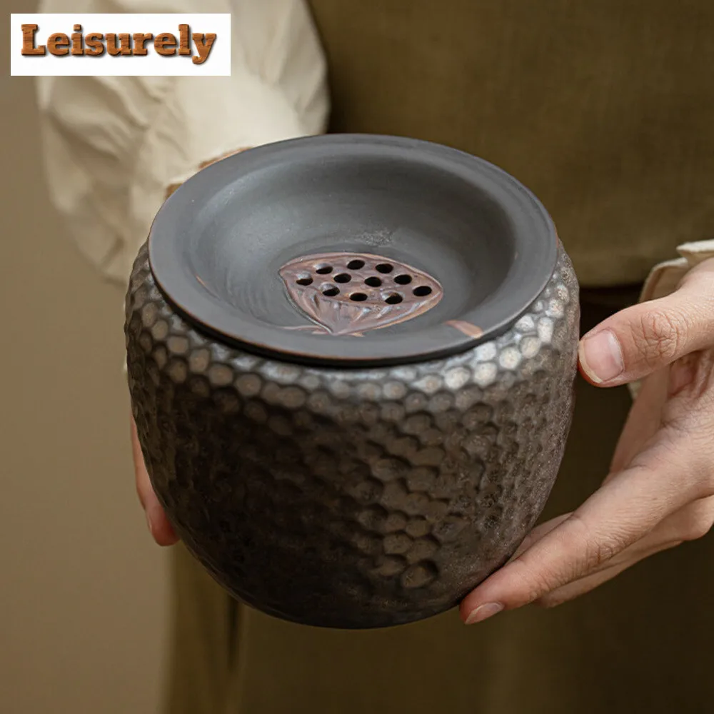 650ml Japanese Gold-plated Iron Glazed Ceramic Tea Residue Tank Lotus Pomelo Dry Brewing Tea Table Tea Waste Bucket with Lid