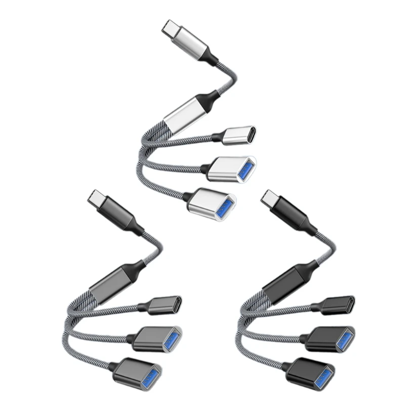 E56B USB C OTG кабель адаптер для телефона 3 в 1 адаптер типа C на 2xUSB 1xType C с портом для передачи данных и зарядки для