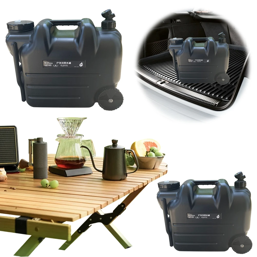 28L Camping Outdoor Bucket with Faucet & Wheel Camping Water Storage Carrier Large Capacity Water Tank for Outdoor BBQ