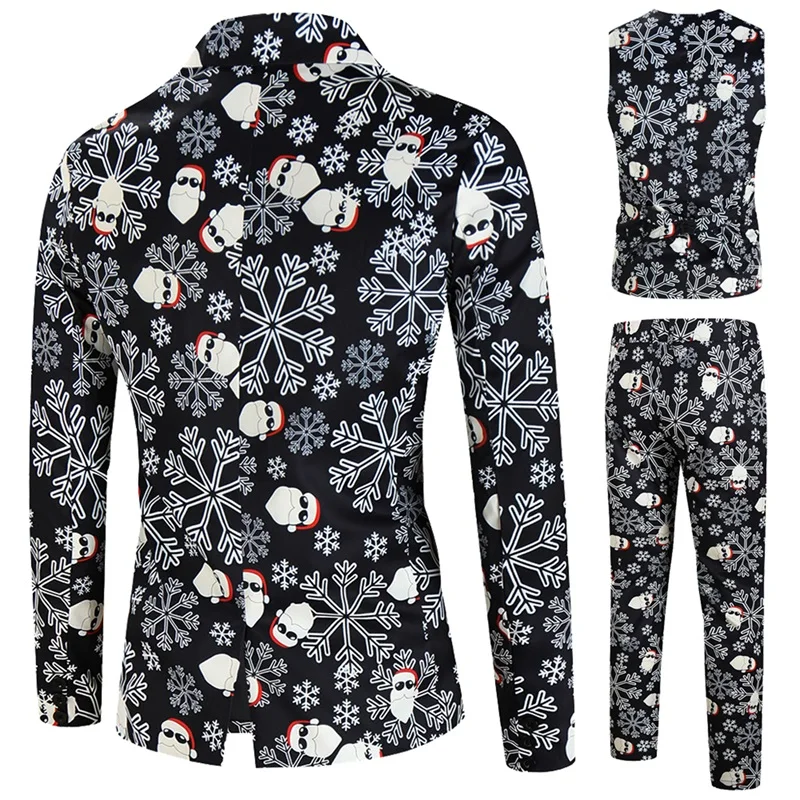 Men Christmas Suit Long Sleeve Single Breasted Jacket with Vest Pants Set Formal Outfit