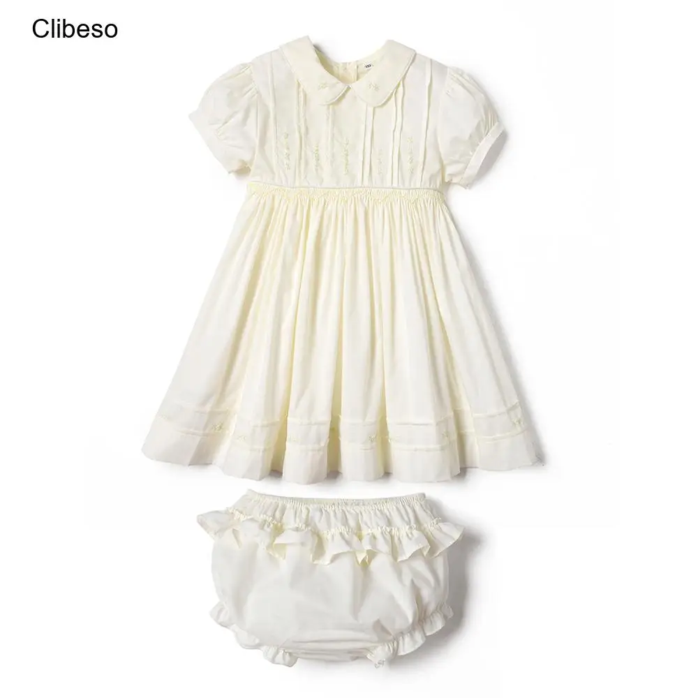 2024-designer-kids-spanish-dress-baby-girls-summer-boutique-embroidery-cotton-dresses-with-shorts-children-first-communion-frock