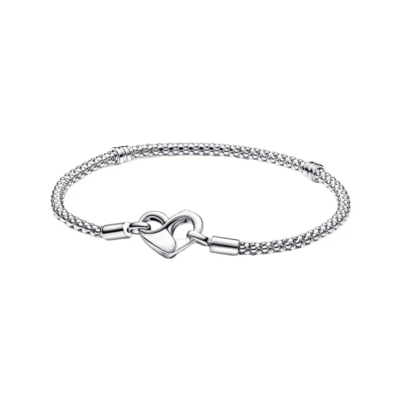 

925 Sterling Silver Studded Chain Charm Bracelets For Women Jewelry Signature Openwork Infinity Heart Clasp Valentine's Day Gift