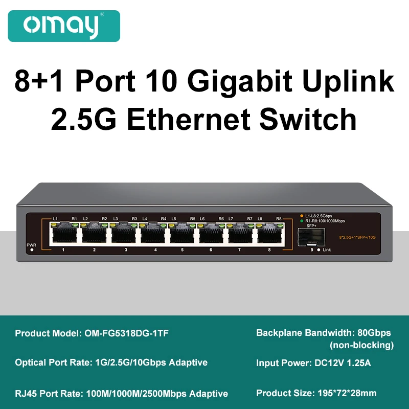18 Port 2.5G Switch Ethernet Umanaged, 16 x 2.5G Base-T Ports, 2 x 10G
