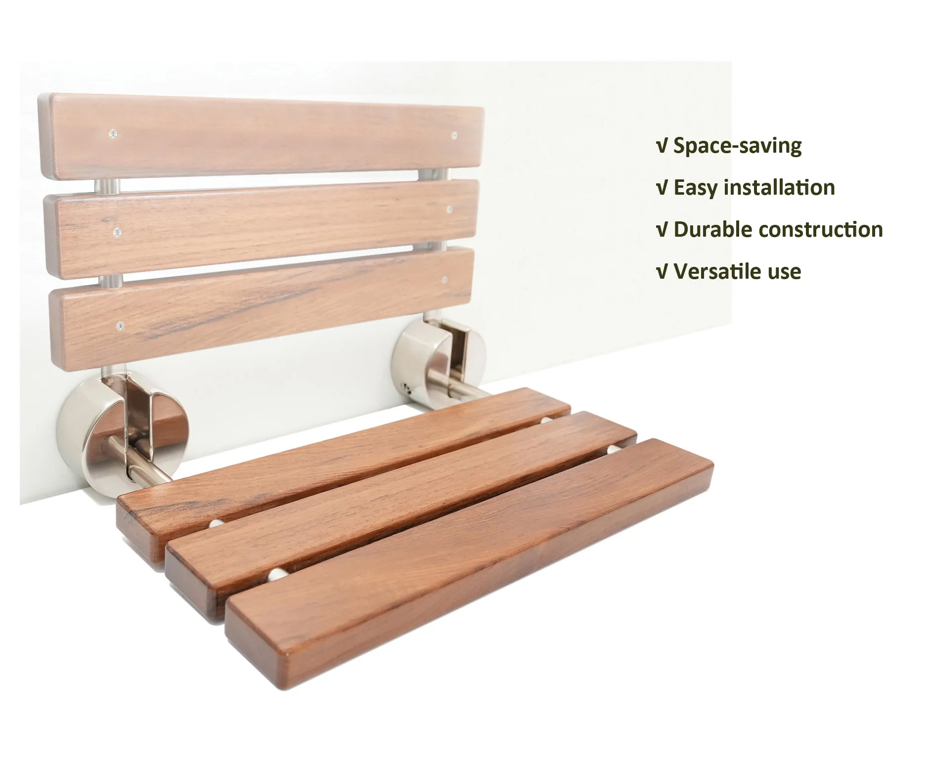 DIYHD 34X51CM Teak Wood Floding Shower Seat Wall Mount Fold Down Shower Bench(20inch) 3
