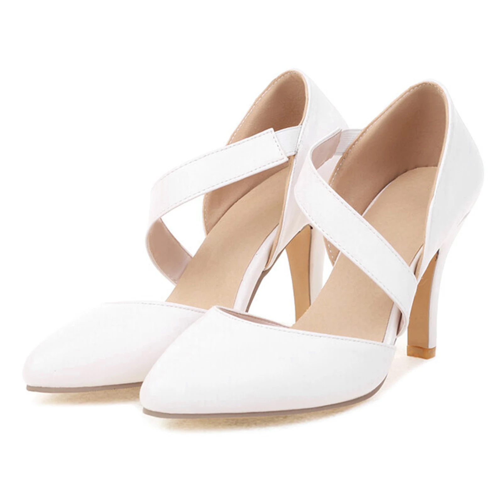 

Lightweight Solid PU Leather Stilettos Fashion Ladies High Heels Wedding Office Elegant With Strap Women Sandals Pointed Toe