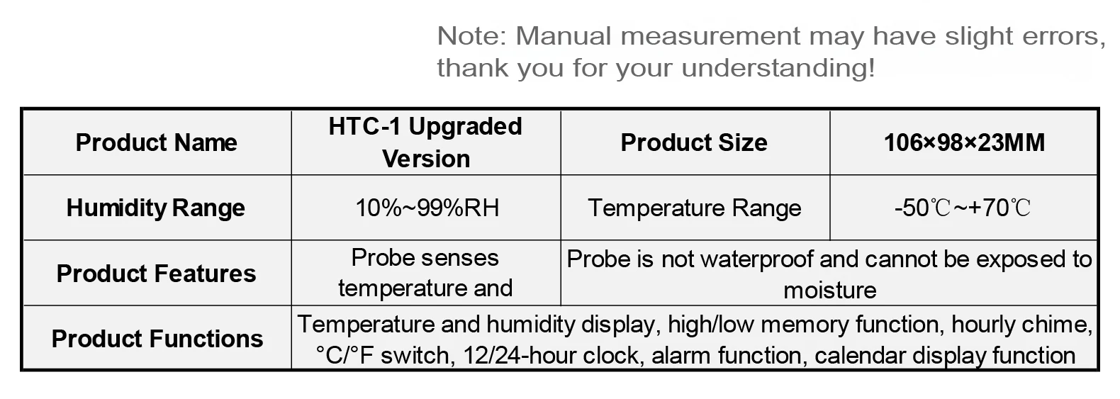 High Precision HTC-1 HTC-2 Thermometer Hygrometer with External Probe Temperatur