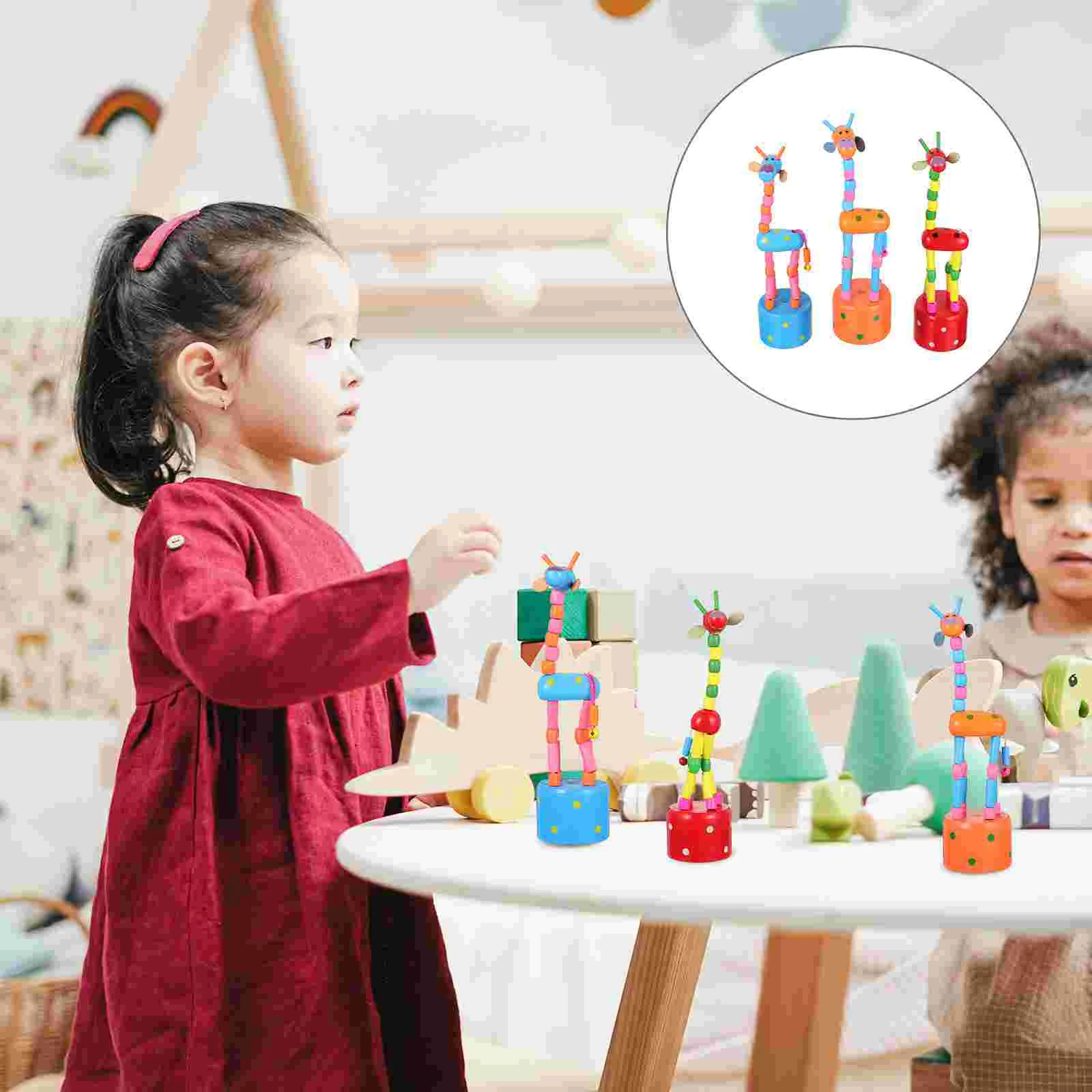 

3/5pcs Wooden Giraffe Puppets Toys Swing Dancing Standing Rocking Giraffe Push Up Toy Kids Intelligence Toy Random Pattern