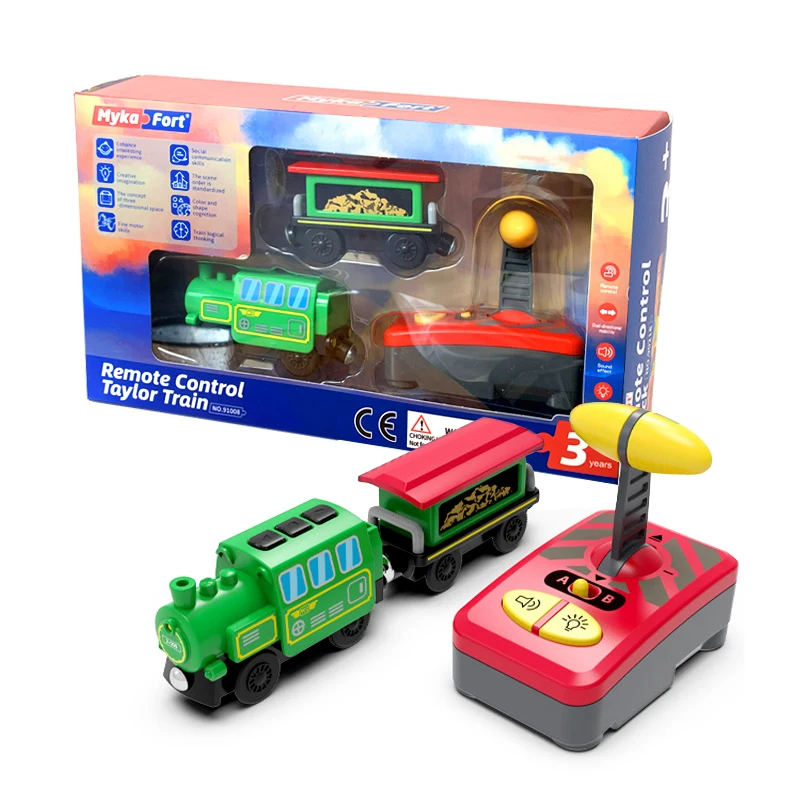 

Green Remote Control RC Electric Small Train Toys Set Connected with Wooden Railway Track Interesting Present for Children Y3