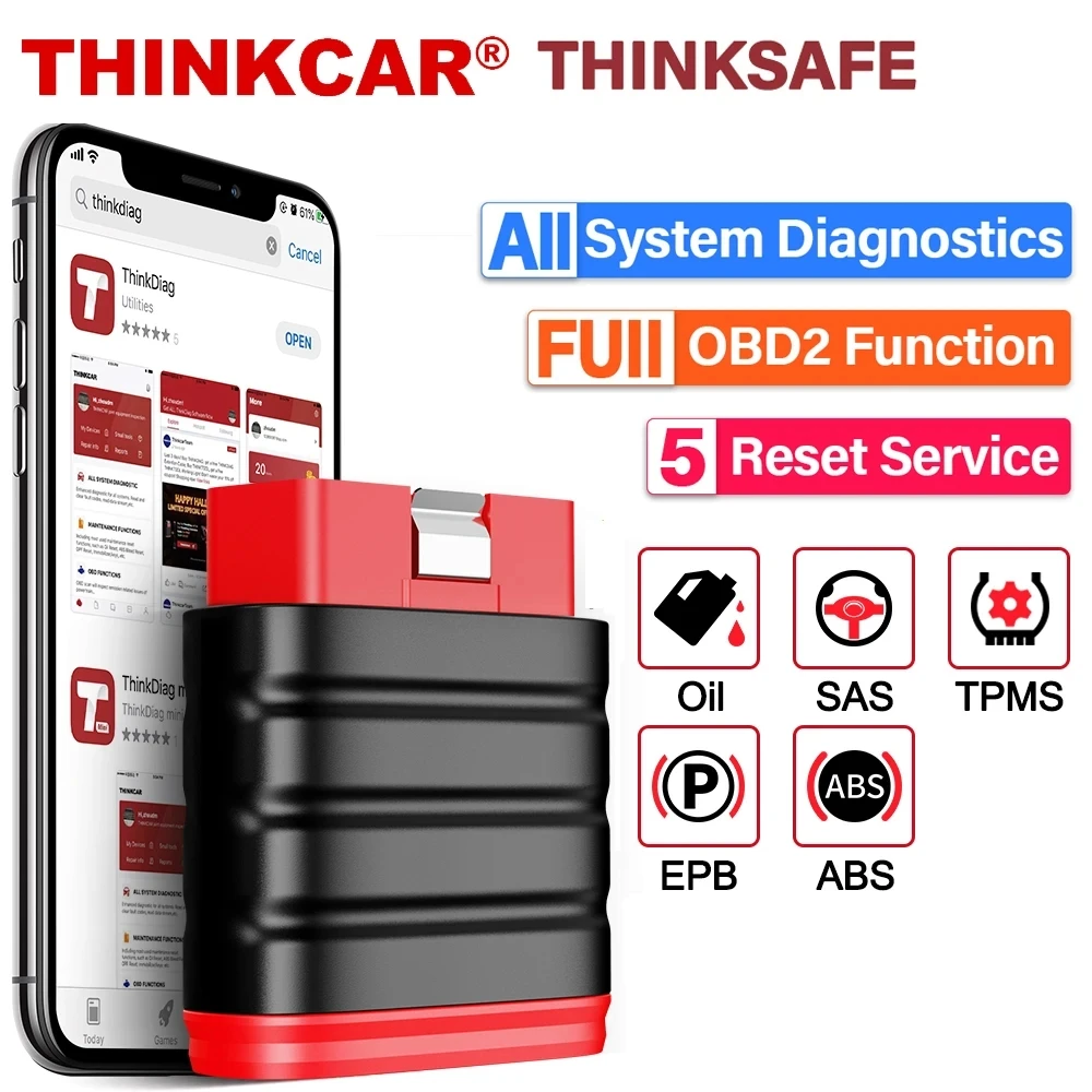 Автосканер THINKCAR THINKSAFE OBD2, автомобильный диагностический прибор с Bluetooth, для сброса давления в салоне автомобиля