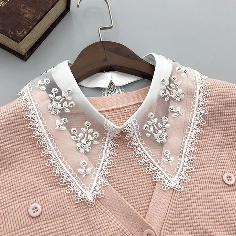 

Female Handmade Flower Detachable Collar for Women Removable Fake Collar Lapel Blouse Sweater False Collars Neckwear Tie