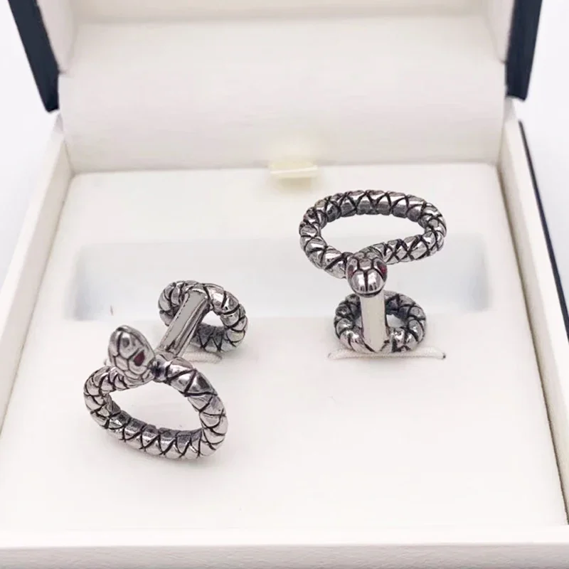 Luxury Cuff Links Heritage Range With Snake Detail Stainless Steel Men Business Suit Shirts CuffLinks Classic Buttons Box