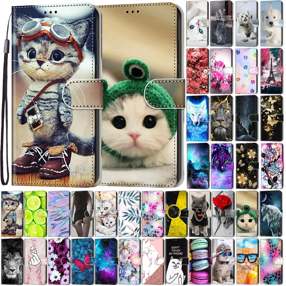 Cat Wolf Wallet Flip Leather Case For Huawei Mate 10 Lite Mate 20 Lite P30 Pro P8 Lite 2017 Stand Coque Cover With Card Holder