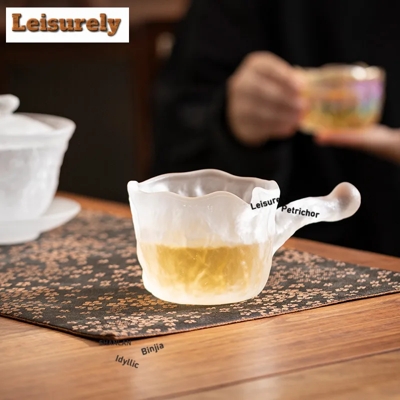 220ml Lotus Pond Moonlight Glass Side Handle Tea Pitcher Pour Tea Cha Hai Dispenser Justice Cup Fair Mug Tableware Supplies Gift
