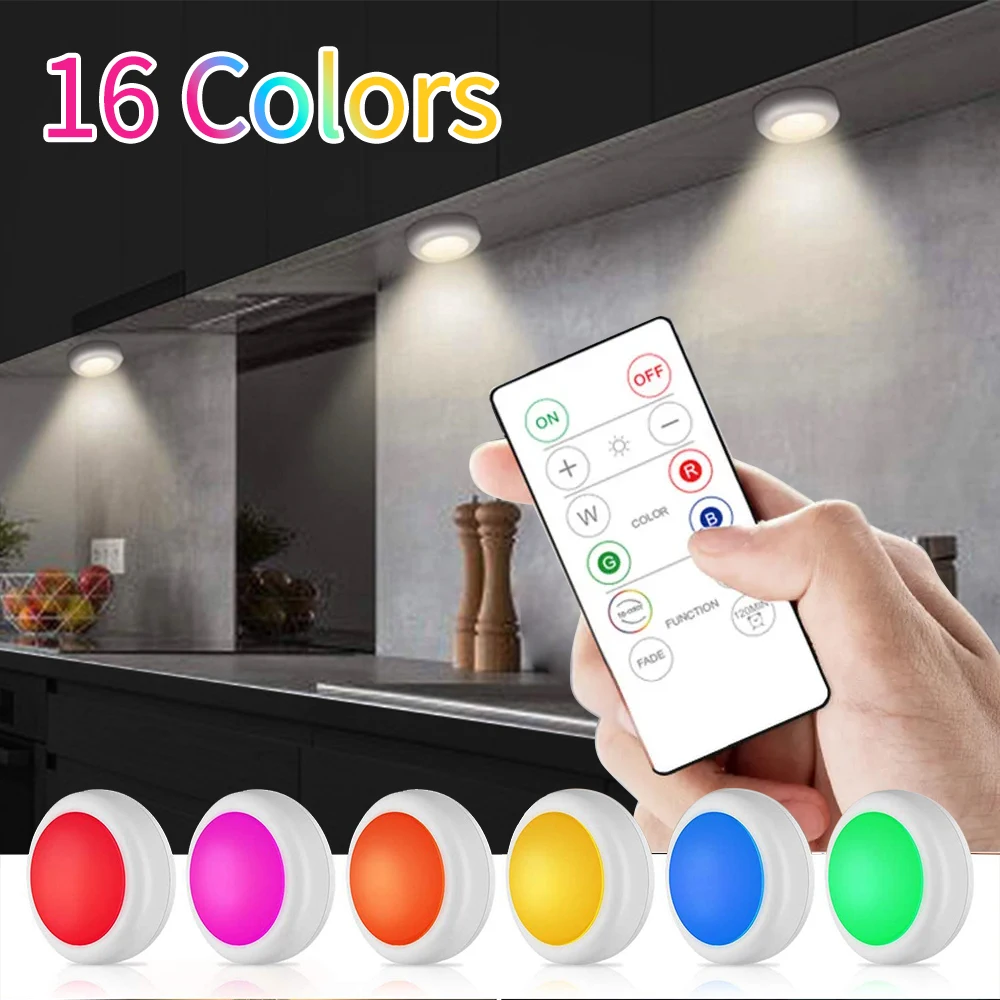 LED Under Cabinet Light with Remote Control Wireless RGB Color Changeable Night Lamp for Kitchen Bedroom Wardrobe Closet Counter