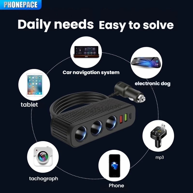 Car Cigarette Lighter Adapter 4-Socket Charger