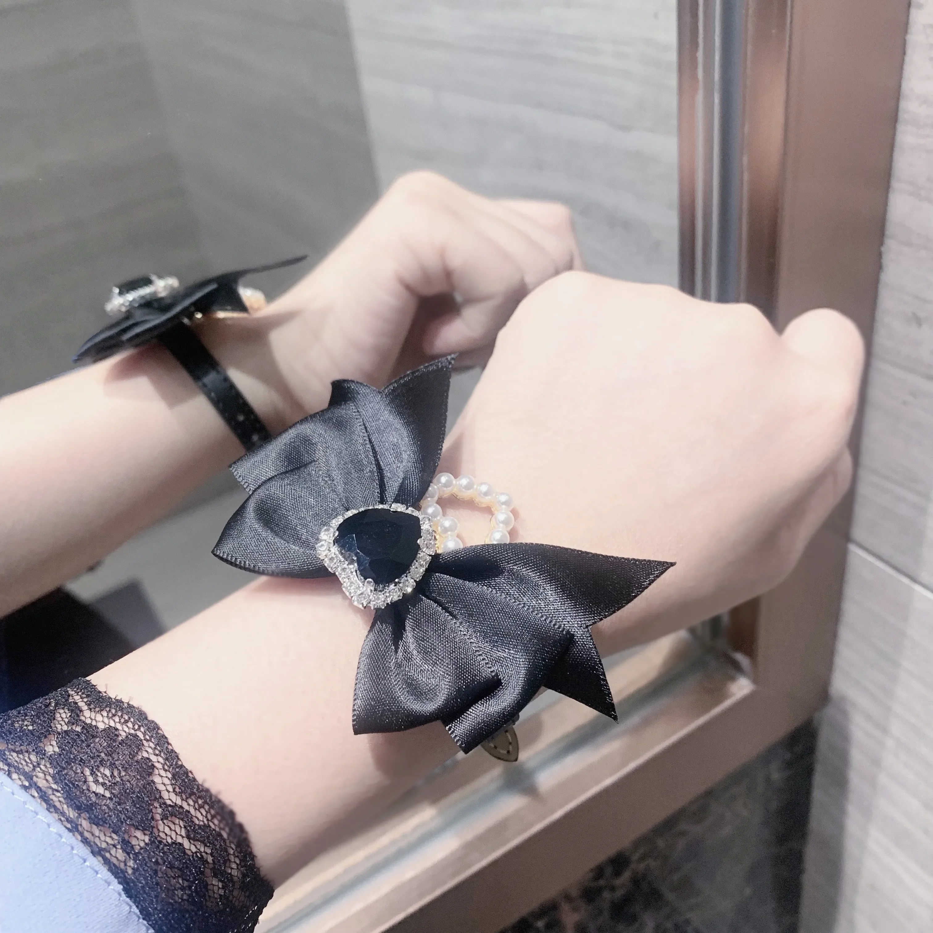 Oversized Bow Heart-shaped Diamond Bracelet Cute Handmade Leather Strap Mine Charm Bracelet Set Fashion Jewelry For Girls Women