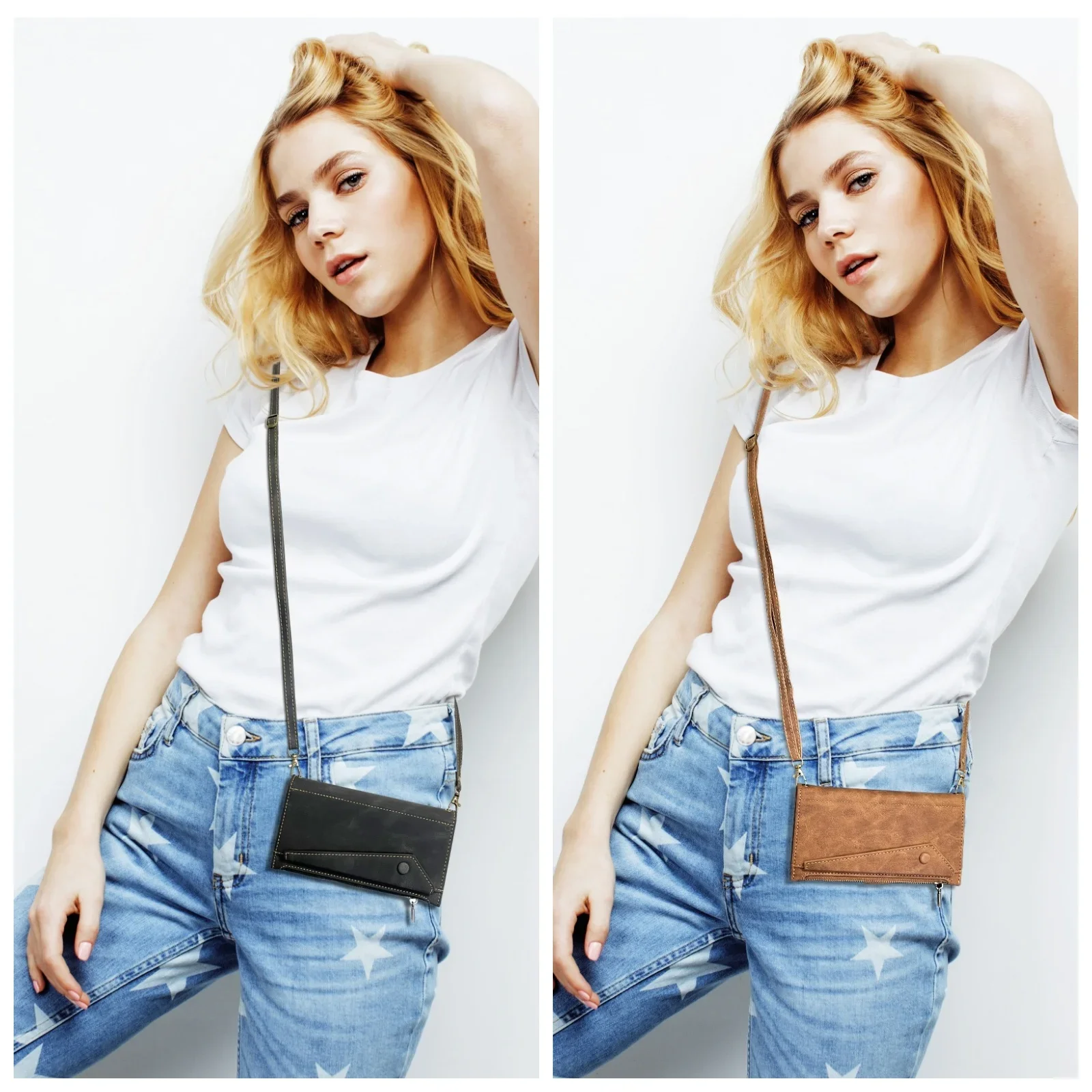 Crossbody Leather Zipper Wallet Card Phone Case with Lanyard and RFID Protection