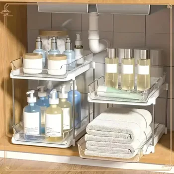 2-Tier Multi-Purpose Bathroom Cabinet Organizer, Pull Out Under Sink Storage Shelf Pantry Organization Kitchen Storage Shelf 1