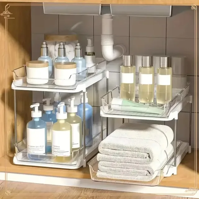 2-Tier Multi-Purpose Bathroom Cabinet Organizer, Pull Out Under Sink Storage Shelf Pantry Organization Kitchen Storage Shelf 1