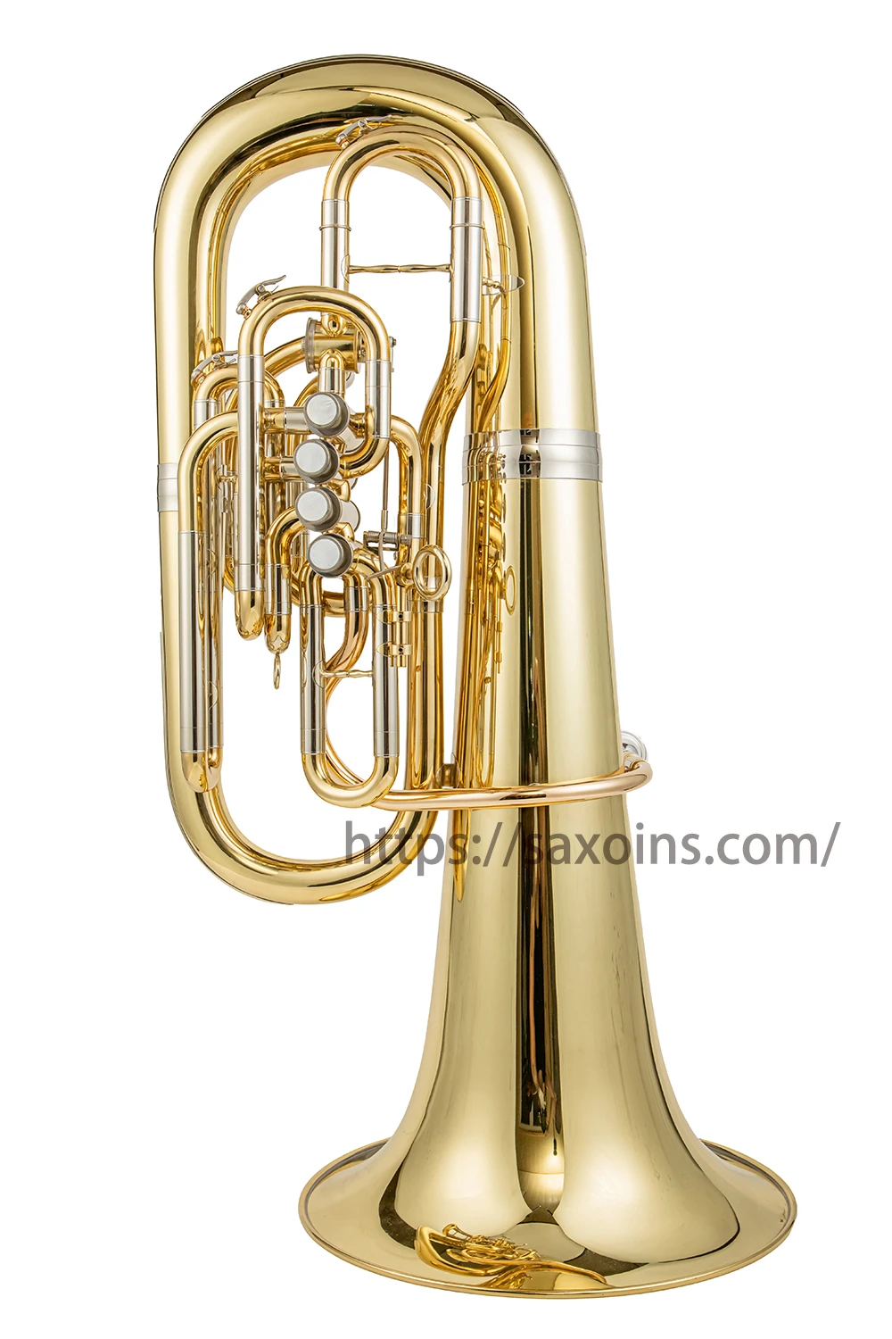 Yellow Brass C tuba 4 front action 1 flank valve clear lacquer gold
