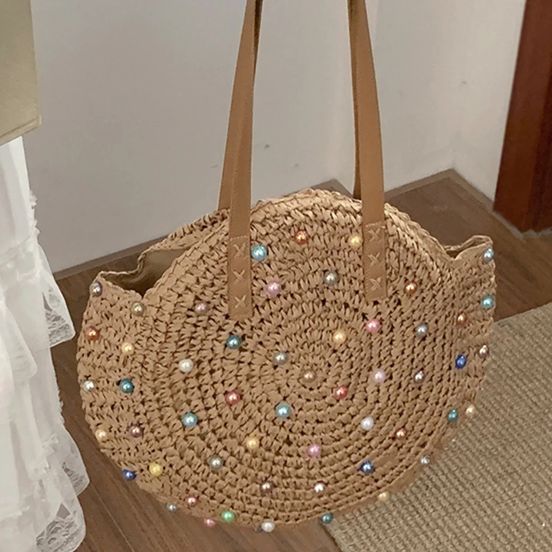 Woven Straw Bag Spring Summer Women Shoulder Crossbody Bags Girls Beach Handbag 2024 New Casual Large Handbags