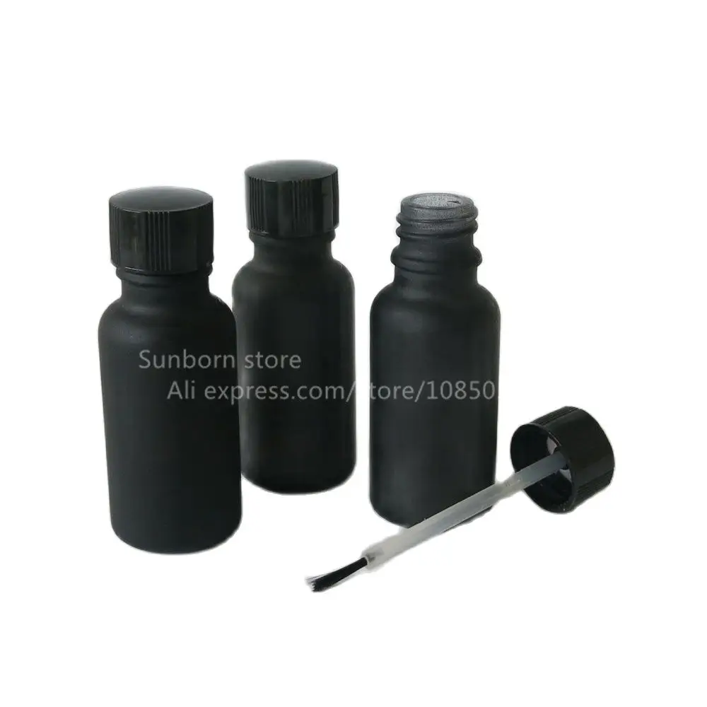 

Hot sale 20ml matte black essential oil bottle with brush cap for nail polish oil