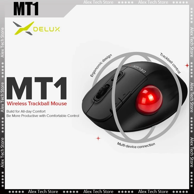 

DELUX Беспроводная Bluetooth MT1 эргономичная трекбол мышь 2400 DPI 6 программируемых кнопок управление большим пальцем мыши для ноутбука планшета ПК