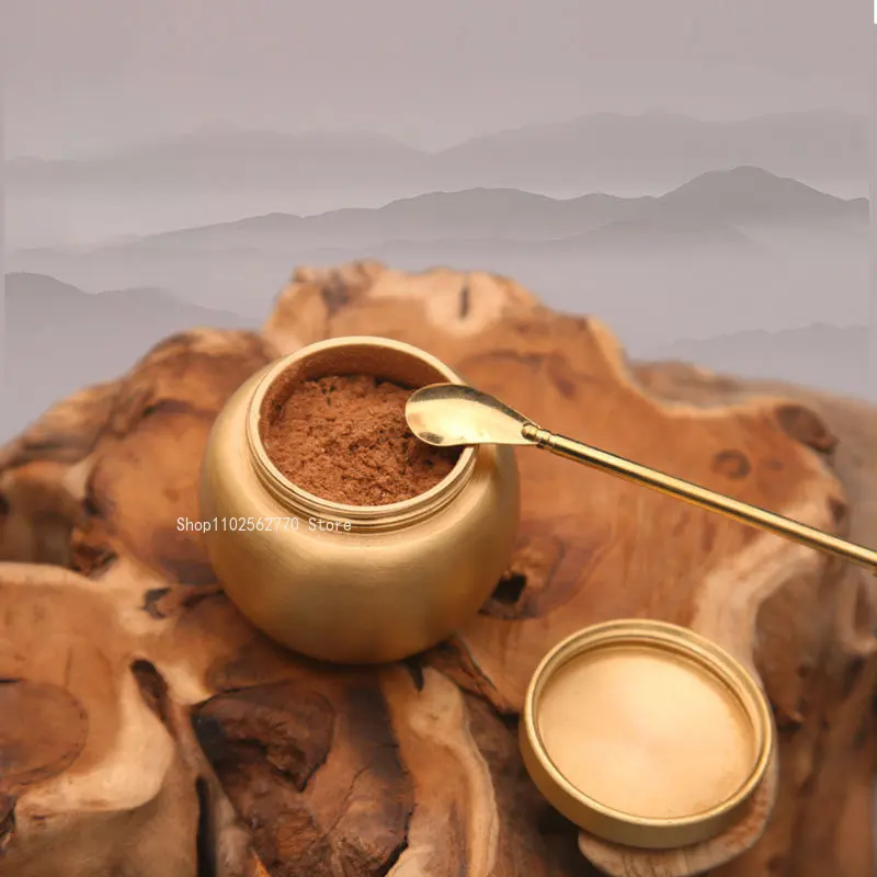 Pure Copper Fragrant Powder Tank Fragrant Supplies Tools Indoor Seal Powder Storage Tank with Cover Home Art Ornaments