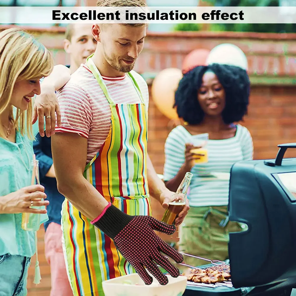 Grill Gloves Heat Resistant Oven Mitt Heat Proof Polyester Cotton Non-Slip BBQ Gloves Baking Barbecue Fryer Cook