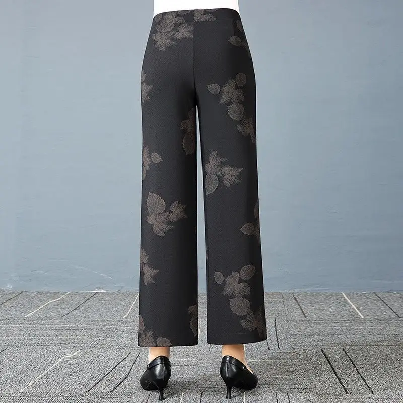 Summer Middle-aged And Elderly Women's Pants Casual Loose Floral Printed Straight Tube Wide Leg Pant Female Trousers