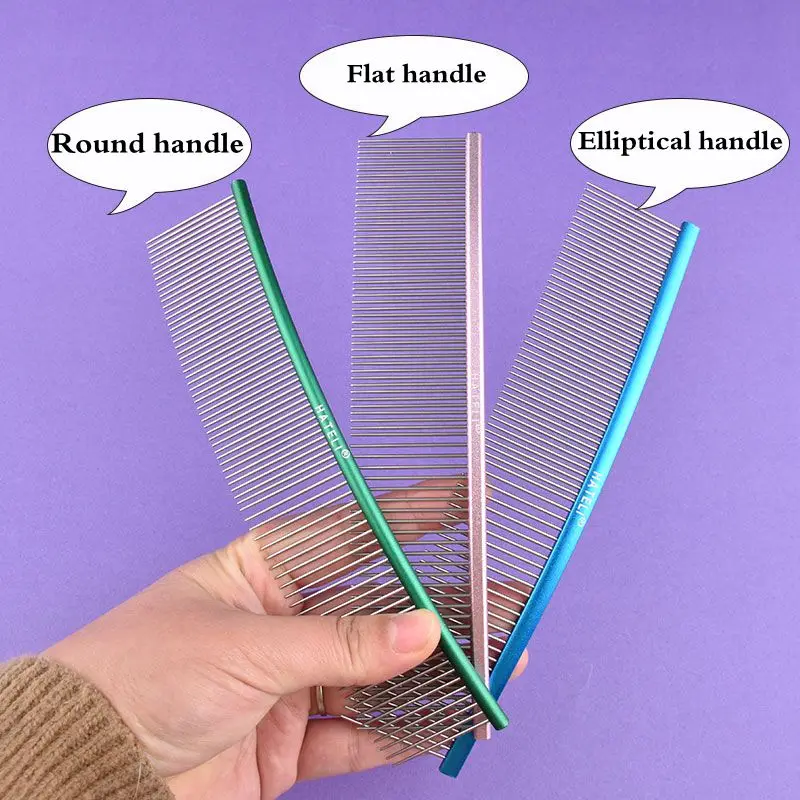 Curved Stainless Steel Combs Professional Pet Grooming Dense Sparse Teeth Dog Cat Cleaning Brush Open Knot Comb_voghion.com