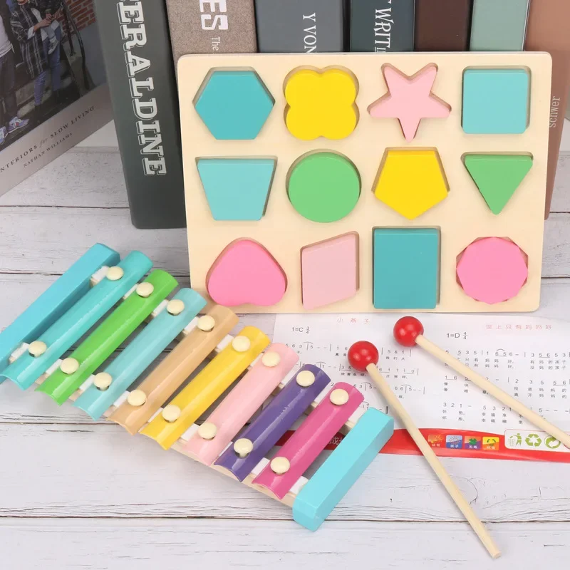 Wooden Blocks Baby Educational Toy Montessori 3D Toys Childhood Learning Kids Colorful Wooden Blocks for Children Christmas Gift