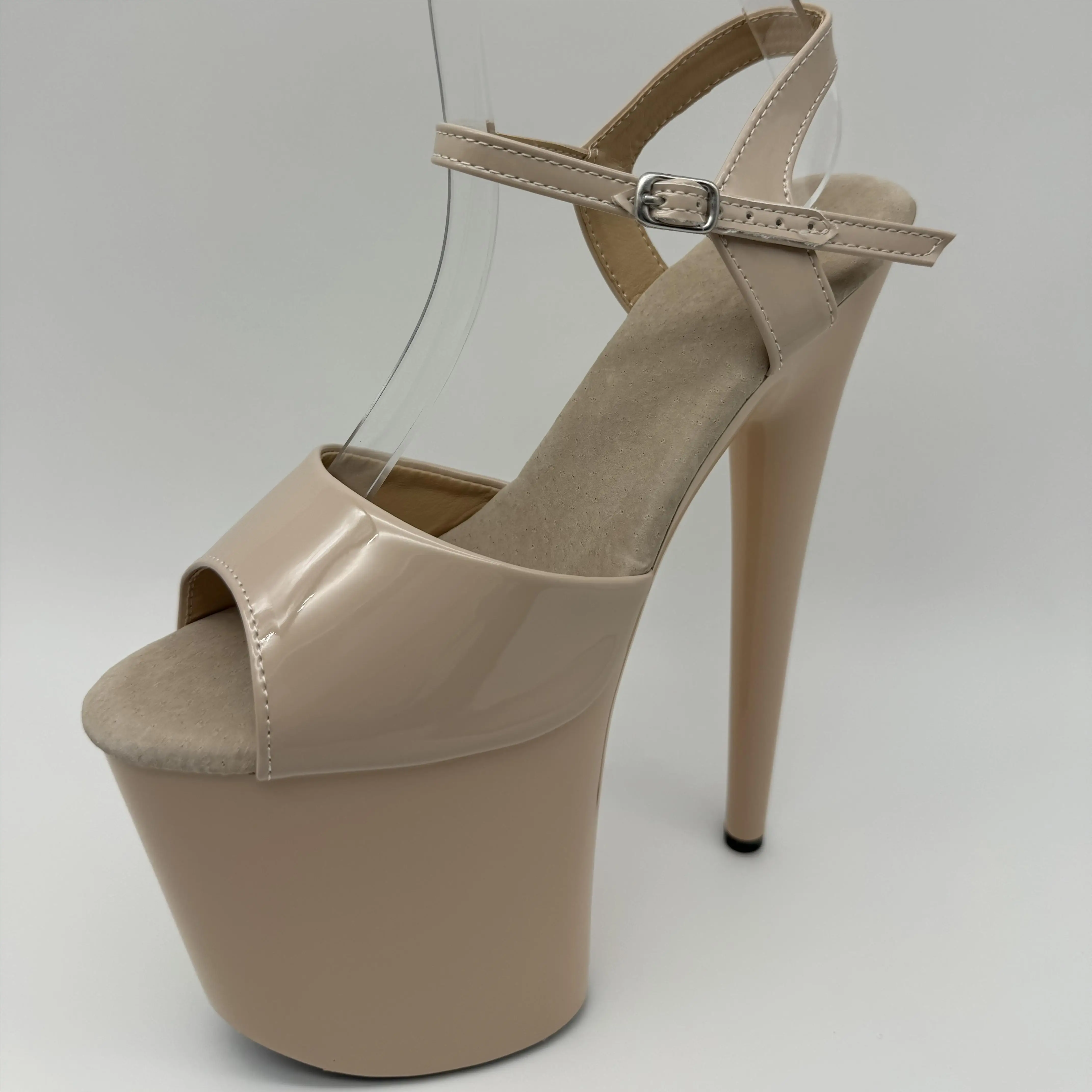 

8 inches, high heel sandals, transparent upper, 20cm khaki stilettos, model pole dancing performance dance shoes