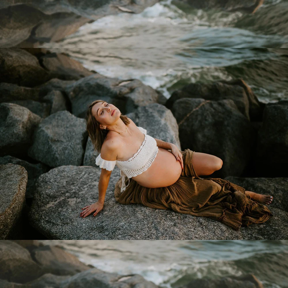 

Богемный стиль фотографии для беременных комплект из двух частей трикотажное плетеное хлопковое трехслойное кружевное платье макси Одежда для беременных женщин