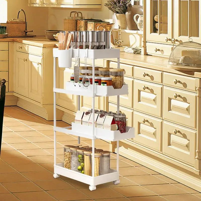 

Тонкая вращающаяся тележка для хранения, 4-ярусная тонкая Кухонная Тележка, выдвижные органайзеры, мобильный стеллаж для кухни, ванной комнаты, для стирки