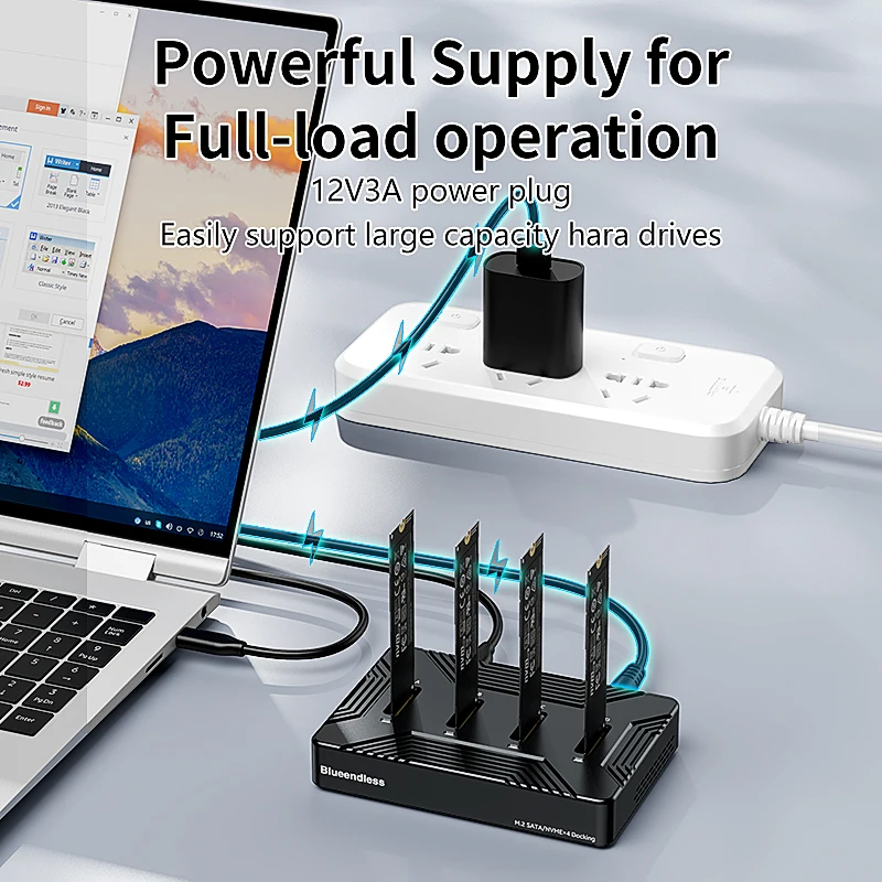 Blueendless 4 bay M.2 NVME/SATA to USB 3.2 10Gbps Docking Station Adapter m2 Nvme Pcie Aluminum alloy external SSD enclosure